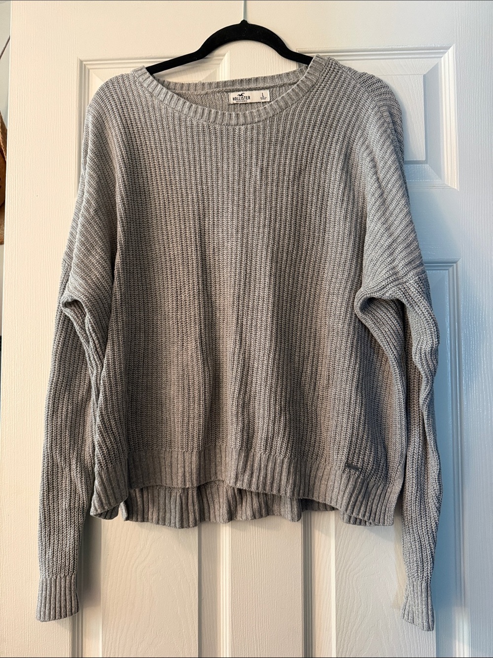 Hollister Light Gray Ribbed Crewneck Sweater